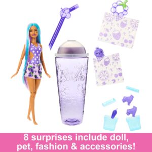 Barbie Pop Reveal Doll & Accessories, Grape Fizz Scent with Purple Hair, 8 Surprises Include Slime, Color Change & Puppy