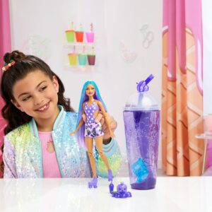 Barbie Pop Reveal Doll & Accessories, Grape Fizz Scent with Purple Hair, 8 Surprises Include Slime, Color Change & Puppy