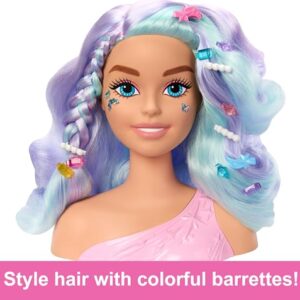 Barbie Doll Head for Hair Styling, Pastel Fantasy Hair with 20 Fairytale-Inspired Accessories Including Shimmer Stickers