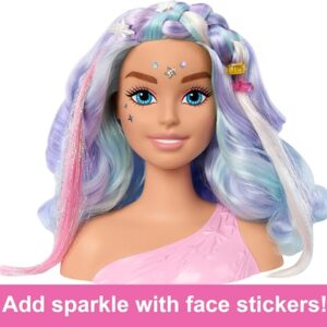 Barbie Doll Head for Hair Styling, Pastel Fantasy Hair with 20 Fairytale-Inspired Accessories Including Shimmer Stickers