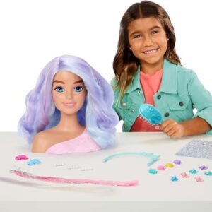 Barbie Doll Head for Hair Styling, Pastel Fantasy Hair with 20 Fairytale-Inspired Accessories Including Shimmer Stickers