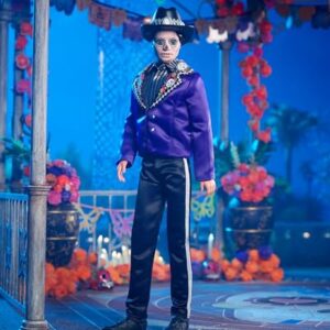 Barbie Signature Ken Fashion Doll, 2023 Dia de Muertos Collectible with Blue Jacket, Black Hat & Doll Stand