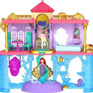 Mattel Disney Princess The Little Mermaid Toys, Ariel Doll House Stackable Castle with Land & Sea Levels, Small Doll, 1 Friend, 12 Pieces, Pool