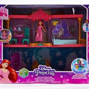 Mattel Disney Princess The Little Mermaid Toys, Ariel Doll House Stackable Castle with Land & Sea Levels, Small Doll, 1 Friend, 12 Pieces, Pool