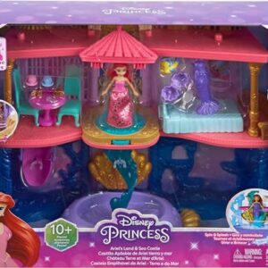 Mattel Disney Princess The Little Mermaid Toys, Ariel Doll House Stackable Castle with Land & Sea Levels, Small Doll, 1 Friend, 12 Pieces, Pool