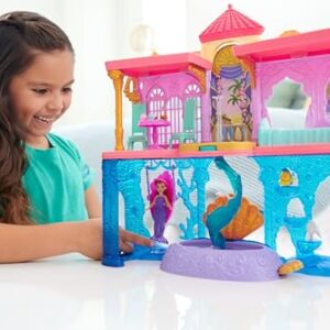 Mattel Disney Princess The Little Mermaid Toys, Ariel Doll House Stackable Castle with Land & Sea Levels, Small Doll, 1 Friend, 12 Pieces, Pool