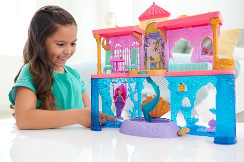 Mattel Disney Princess The Little Mermaid Toys, Ariel Doll House Stackable Castle with Land & Sea Levels, Small Doll, 1 Friend, 12 Pieces, Pool