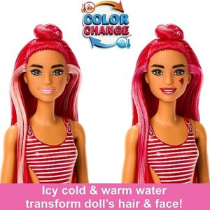 Barbie Pop Reveal Doll & Accessories, Watermelon Crush Scent with Red Hair, 8 Surprises Include Slime & Squishy Puppy