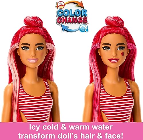 Barbie Pop Reveal Doll & Accessories, Watermelon Crush Scent with Red Hair, 8 Surprises Include Slime & Squishy Puppy