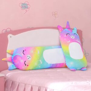 Body Pillow for Kids Girls Long Unicorn Pillow Soft Plush Unicorn Stuffed Animals with Removable Insert, 33 Inch, Rainbow