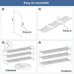 KEETDY 3-Tier Long Shoe Rack for Closet Metal Shoe Organizer for Entryway, Wide Stackable Shoe Storage Shelf with Sturdy Wire Grid for Closet Floor, Bedroom, Grey…