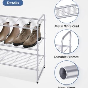 KEETDY 3-Tier Long Shoe Rack for Closet Metal Shoe Organizer for Entryway, Wide Stackable Shoe Storage Shelf with Sturdy Wire Grid for Closet Floor, Bedroom, Grey…