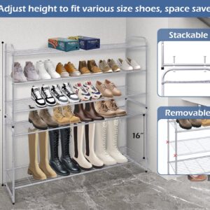 KEETDY 3-Tier Long Shoe Rack for Closet Metal Shoe Organizer for Entryway, Wide Stackable Shoe Storage Shelf with Sturdy Wire Grid for Closet Floor, Bedroom, Grey…