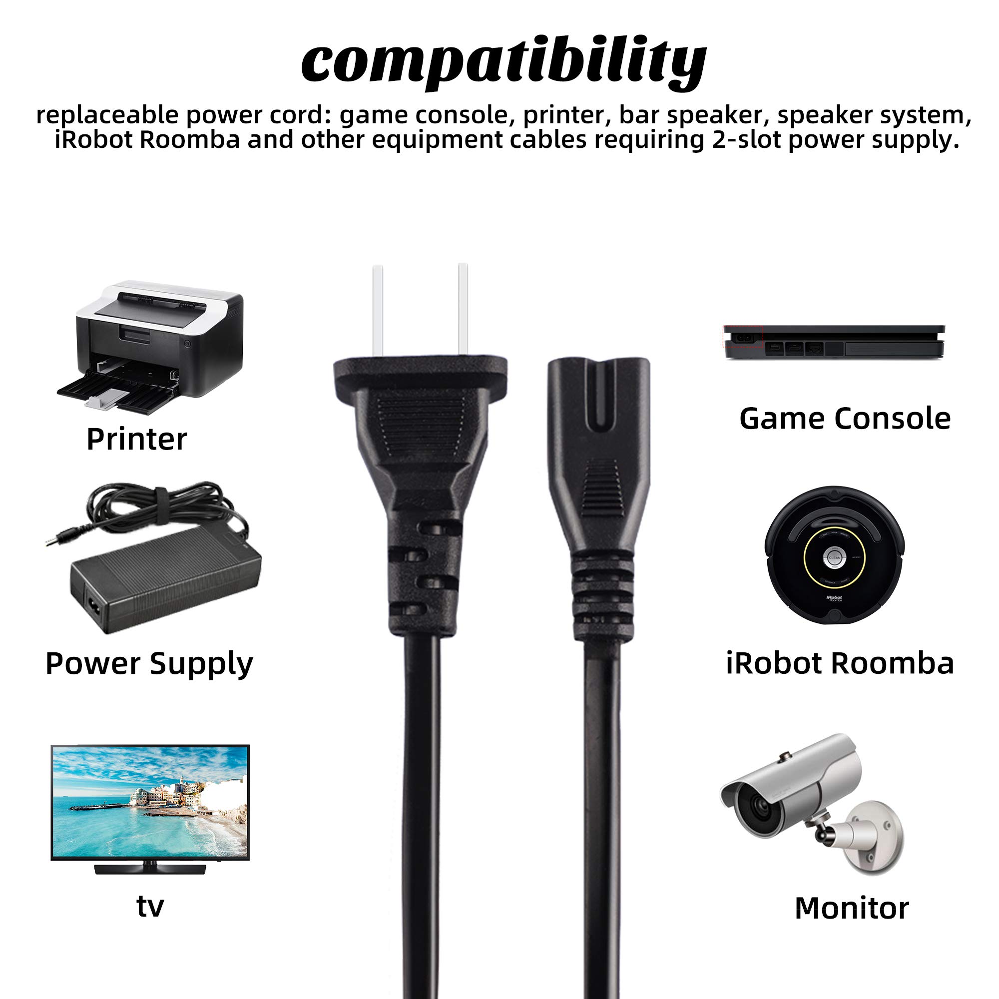 Evenpop 2 Prong AC Power Cord Cable Compatible with Xbox One S/Xbox One X/Xbox Series X/S Game Console, for Sony Playstation PS4 PS3 PS2 Slim/PSP/PSV Supply Plug Replacement (3.3ft)