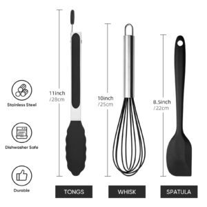 Silicone Tongs for Cooking Set of 3,Maywe Tanso 11"Kitchen Tongs with Silicone Tips- 600°F Heat Resistant,10"Whisk for Non-stick Cookware Plus 8.5"Spatula,Silicone Cooking Set|Dishwasher Safe