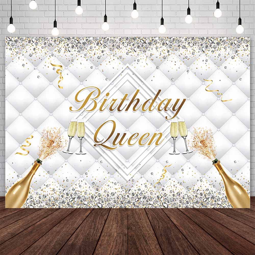 AIBIIN 7x5ft Birthday Queen Backdrop Glitter Diamond Headboard Birthday Party Decorations Women Champagne Bithday Prom Banner Photo Shoot Props