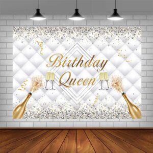 AIBIIN 7x5ft Birthday Queen Backdrop Glitter Diamond Headboard Birthday Party Decorations Women Champagne Bithday Prom Banner Photo Shoot Props