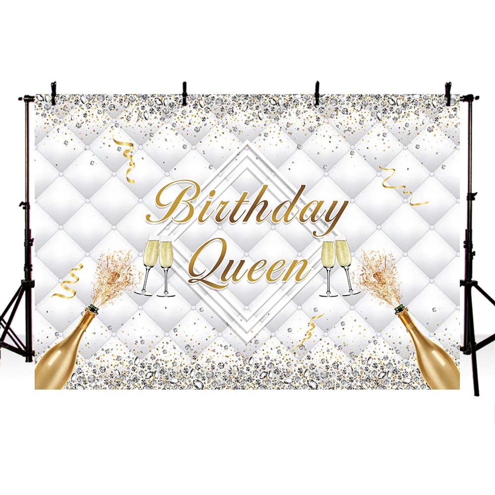 AIBIIN 7x5ft Birthday Queen Backdrop Glitter Diamond Headboard Birthday Party Decorations Women Champagne Bithday Prom Banner Photo Shoot Props