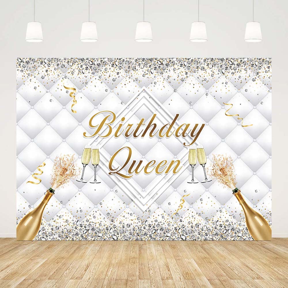 AIBIIN 7x5ft Birthday Queen Backdrop Glitter Diamond Headboard Birthday Party Decorations Women Champagne Bithday Prom Banner Photo Shoot Props