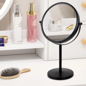 ALHAKIN 10x Magnifying Makeup Mirror, 8 Inch Tabletop Mirror Double Sided with Magnification, Swivel Make Up Mirror for Bathroom, Black