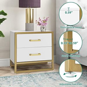 YITAHOME Nightstand with 2 Drawers, Small End Side Table with Storage, Modern Bedside Bed Table with Metal Frame for Small Space, Bedroom and Living Room, White