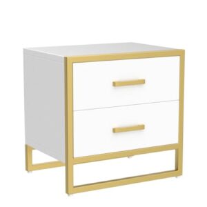 YITAHOME Nightstand with 2 Drawers, Small End Side Table with Storage, Modern Bedside Bed Table with Metal Frame for Small Space, Bedroom and Living Room, White