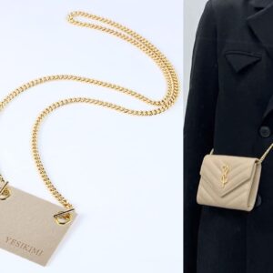 YESIKIMI Conversion Kit Compatible With YSL small card holder Felt Insert + 47" Gold Chain (beige)