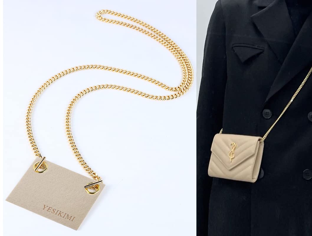 YESIKIMI Conversion Kit Compatible With YSL small card holder Felt Insert + 47" Gold Chain (beige)