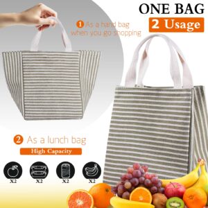 Daixers Lunch Bag Insulated Lunch Box for Women Men,Reusable Adult Lunch Tote Bags for Work or Travel (Striped Grey)