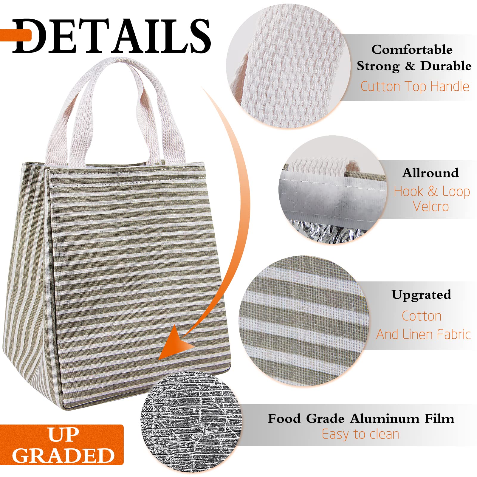 Daixers Lunch Bag Insulated Lunch Box for Women Men,Reusable Adult Lunch Tote Bags for Work or Travel (Striped Grey)