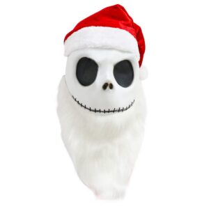 Santa Jack Skellington Mask Costume The Skeleton White Beard Red Hat Nightmare Party Before Christmas Cosplay Prop