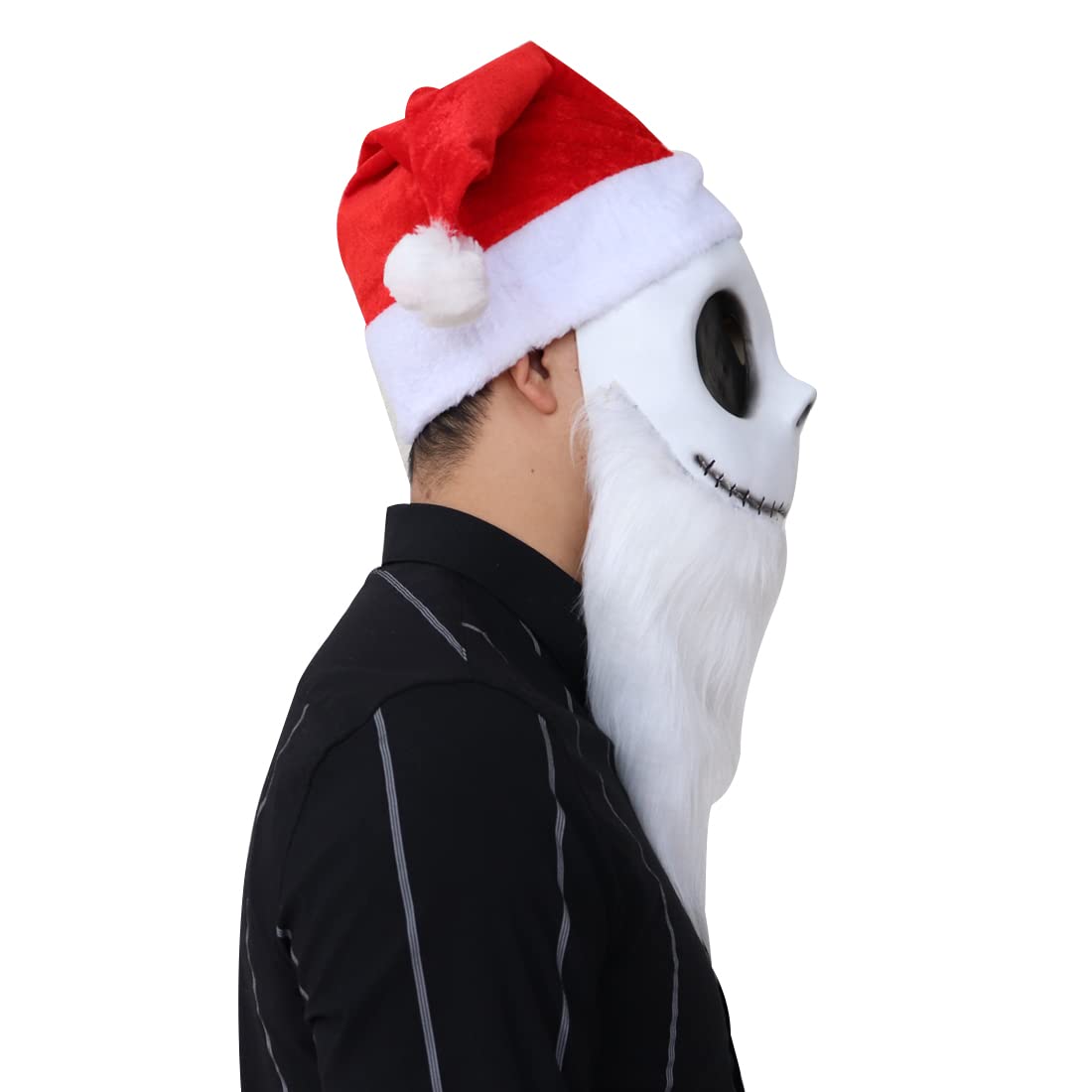 Santa Jack Skellington Mask Costume The Skeleton White Beard Red Hat Nightmare Party Before Christmas Cosplay Prop