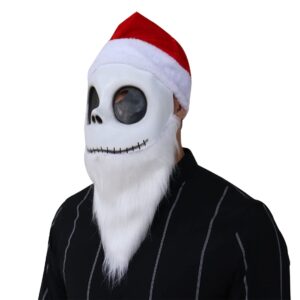 Santa Jack Skellington Mask Costume The Skeleton White Beard Red Hat Nightmare Party Before Christmas Cosplay Prop