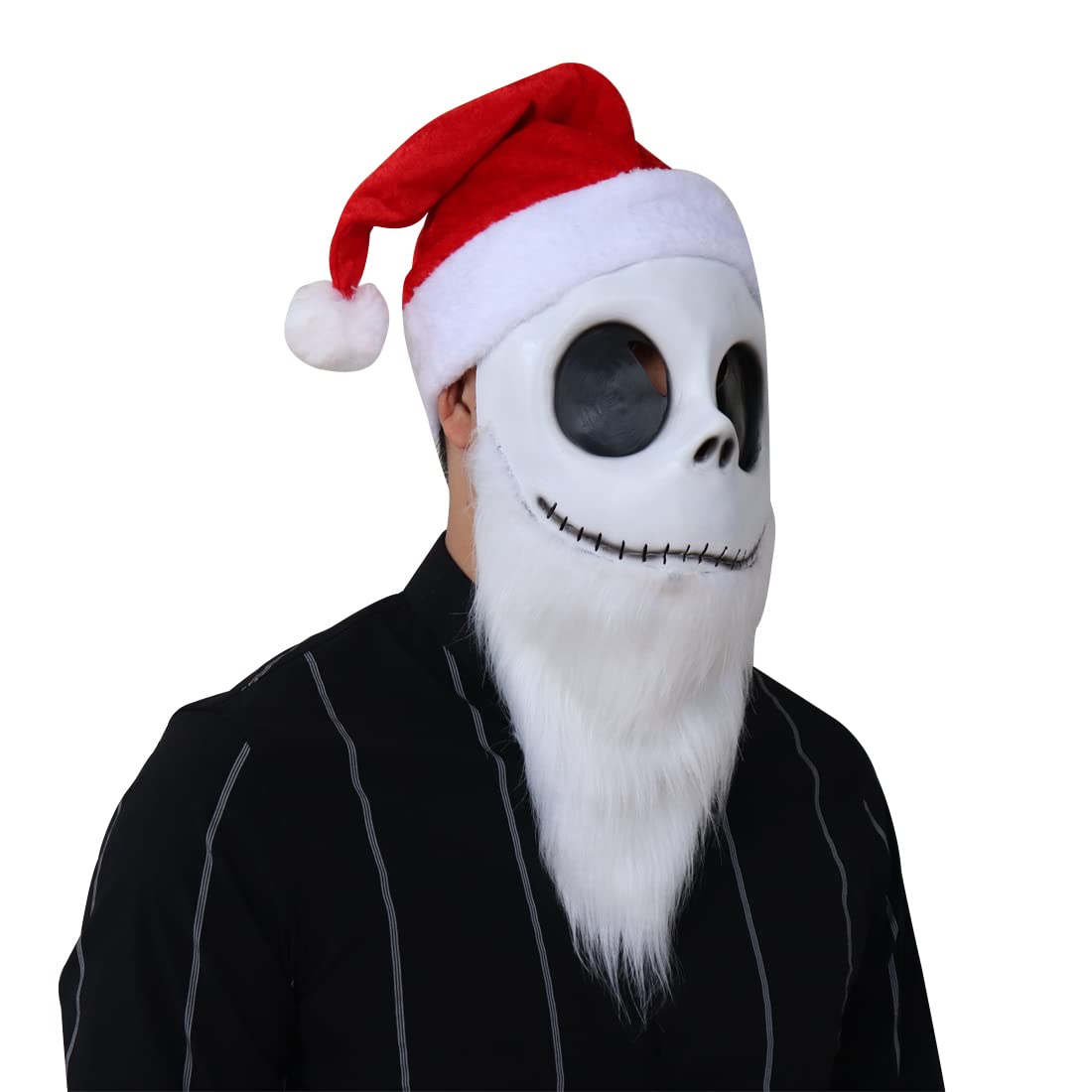 Santa Jack Skellington Mask Costume The Skeleton White Beard Red Hat Nightmare Party Before Christmas Cosplay Prop