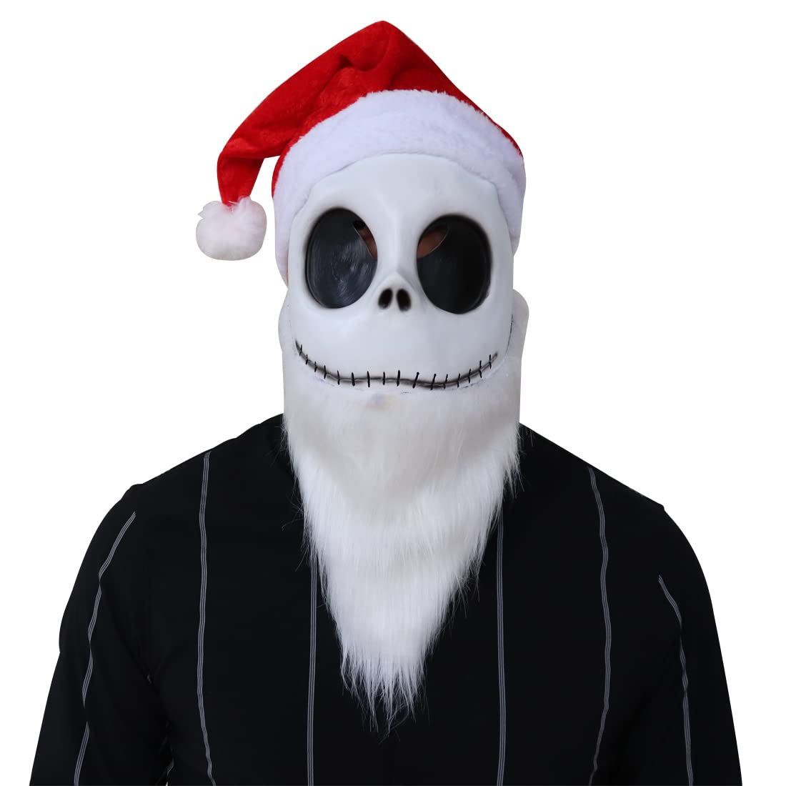 Santa Jack Skellington Mask Costume The Skeleton White Beard Red Hat Nightmare Party Before Christmas Cosplay Prop