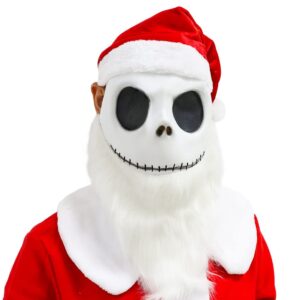 Santa Jack Skellington Mask Costume The Skeleton White Beard Red Hat Nightmare Party Before Christmas Cosplay Prop