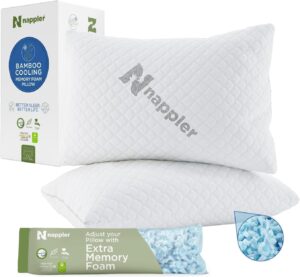 nappler cooling pillow for hot sleepers - bed pillows queen size premium set of 2 - adjustable shredded memory foam - medium to firm pillows for back, stomach & side sleepers -washable cover