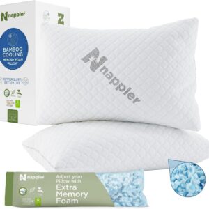 Nappler Cooling Pillow for hot Sleepers - Bed Pillows Queen Size Premium Set of 2 - Adjustable Shredded Memory Foam - Medium to Firm Pillows for Back, Stomach & Side Sleepers -Washable Cover