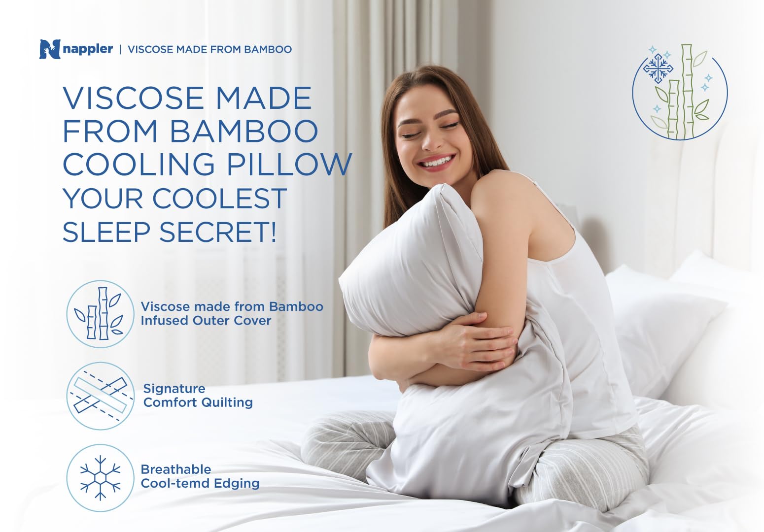 Nappler Cooling Pillow for hot Sleepers - Bed Pillows Queen Size Premium Set of 2 - Adjustable Shredded Memory Foam - Medium to Firm Pillows for Back, Stomach & Side Sleepers -Washable Cover