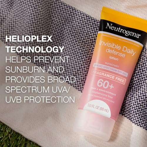 Neutrogena Invisible Daily Defense Fragrance-Free Sunscreen Lotion, Broad Spectrum SPF 60+, Oxybenzone-Free & Water-Resistant, Sun & Environmental Aggressor Protection, 3.0 fl. oz