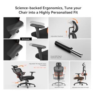 Newtral Ergonomic Desk Chair with Fully Adaptive Lumbar Support - Home and Ofiice Chair for Back Pain with 4D Armrest, Adjustable Headrest, Mesh Back, Tilt Lock, Computer Task Chair