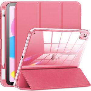 infiland compatible with ipad 10th generation case 2022, ipad case 10th generation 10.9 inch, full crystal clear with slot for pencil & charging adapter, rose pink