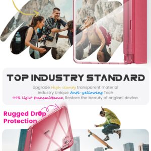 INFILAND Compatible with iPad 10th Generation Case 2022, iPad Case 10th Generation 10.9 Inch, Full Crystal Clear with Slot for Pencil & Charging Adapter, Rose Pink