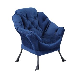 JOMOL Living Room Chairs Modern Cotton Fabric Lazy Chair, Accent Contemporary Lounge Chair, Single Steel Frame Leisure Sofa Chair with Armrests and A Side Pocket (Blue)