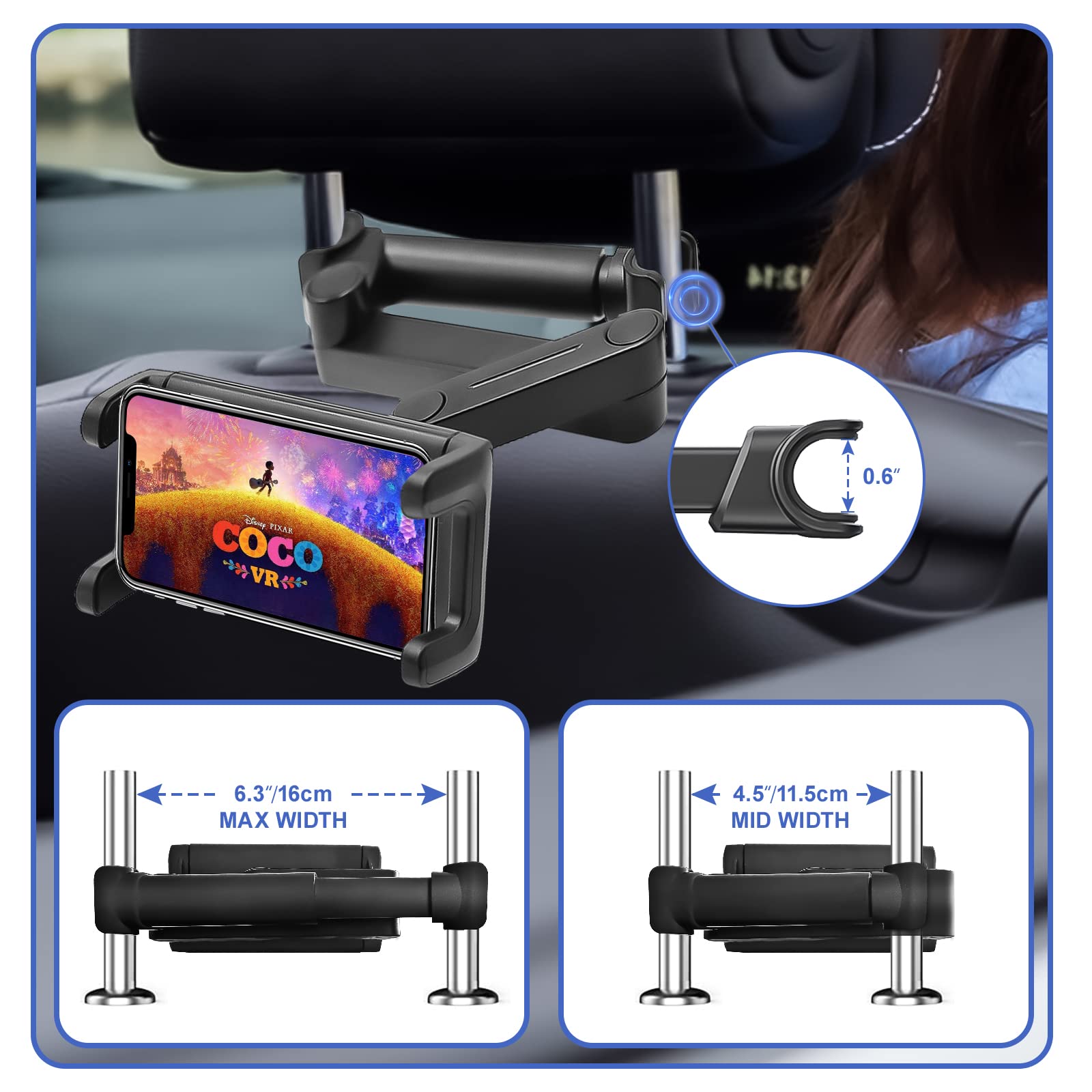 Kolasels Car Headrest Tablet Mount Holder Stretchable Car Backseat Tablets Stand for Kids Compatible with iPad Pro 12.9 10.5 9.7 Air Mini, Galaxy Tab, Kindle Fire HD, etc. 4-13 in Tablets and Phones