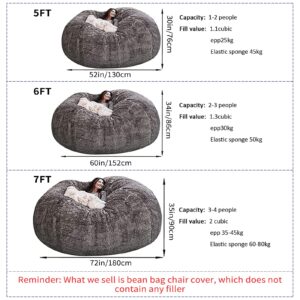 Giant Fur Bean Bag Chair Cover for Kids Adults, (No Filler) Living Room Furniture Big Round Soft Fluffy Faux Fur Beanbag Lazy Sofa Bed Cover (Snow Black, 7FT)