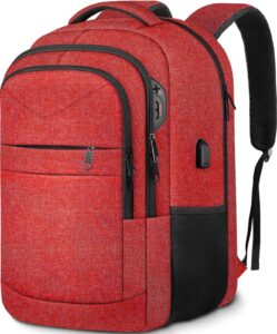 lapsouno extra large backpack, travel laptop backpack, carry on backpack, sturdy 17 inch tsa friendly with usb port, water resistant college school bag gifts for men women,wine red