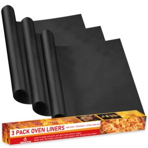 renook oven liners for bottom of oven, 3 pack non-stick oven liner mats, protecting bottom of oven/gas stove, reusable, bpa and pfoa free, 15.75"x23"