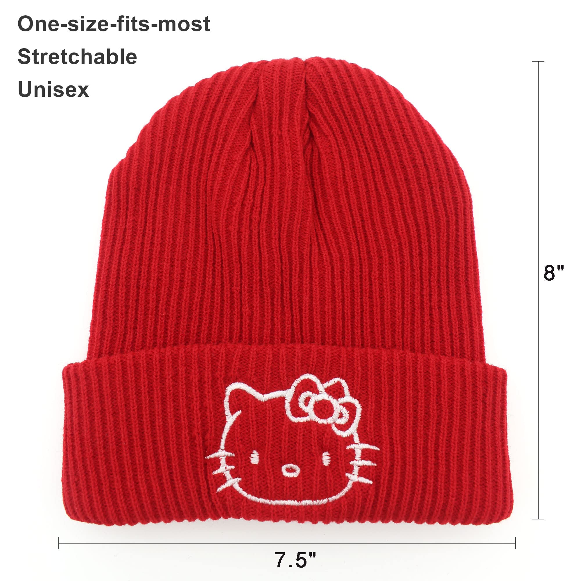 Anime Beanie Cute Kawaii Beanie Knit Hats, Funny Beanie Hat Winter Skiing Slouchy Warm Cap, Soft Headwear for Women Girls (Red)