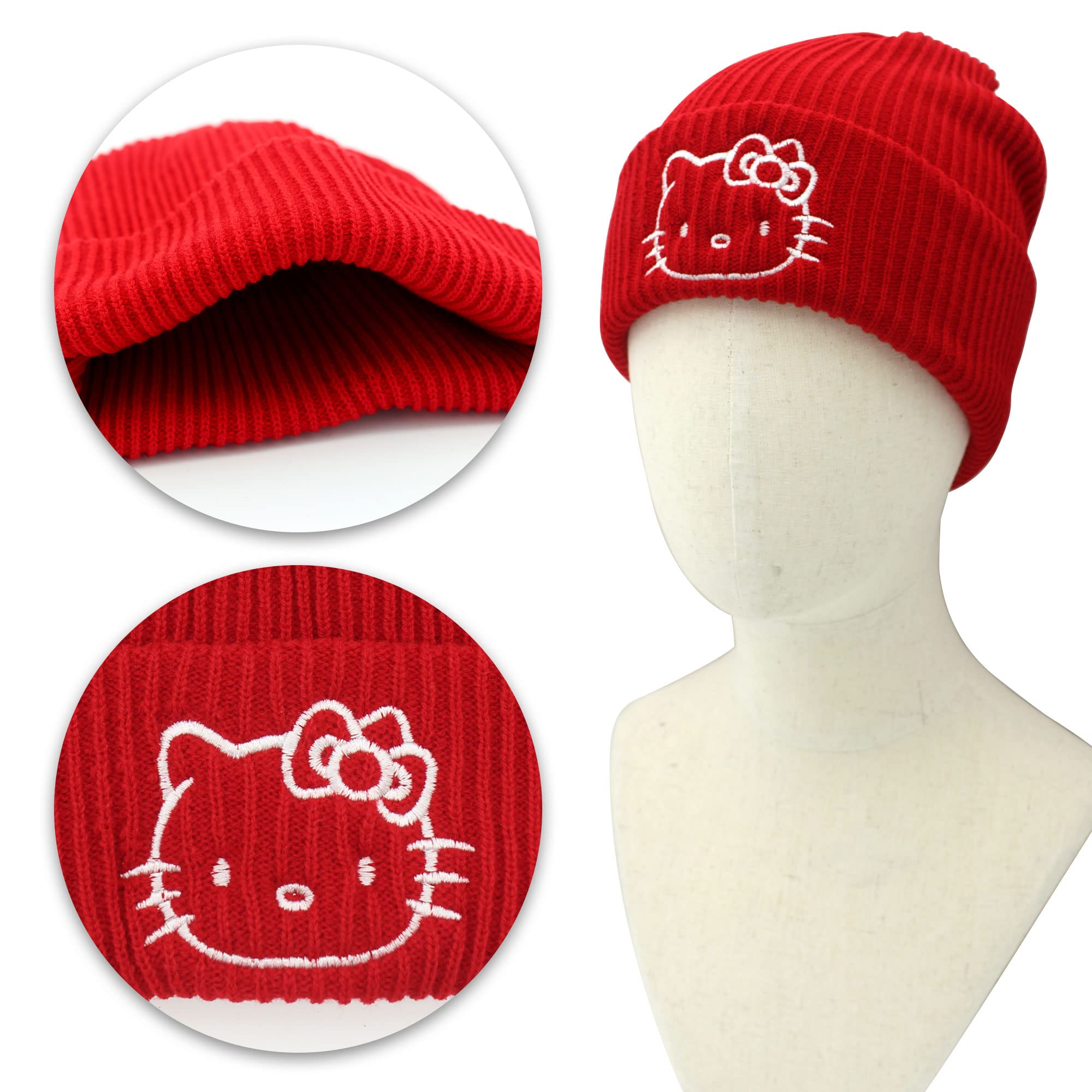 Anime Beanie Cute Kawaii Beanie Knit Hats, Funny Beanie Hat Winter Skiing Slouchy Warm Cap, Soft Headwear for Women Girls (Red)